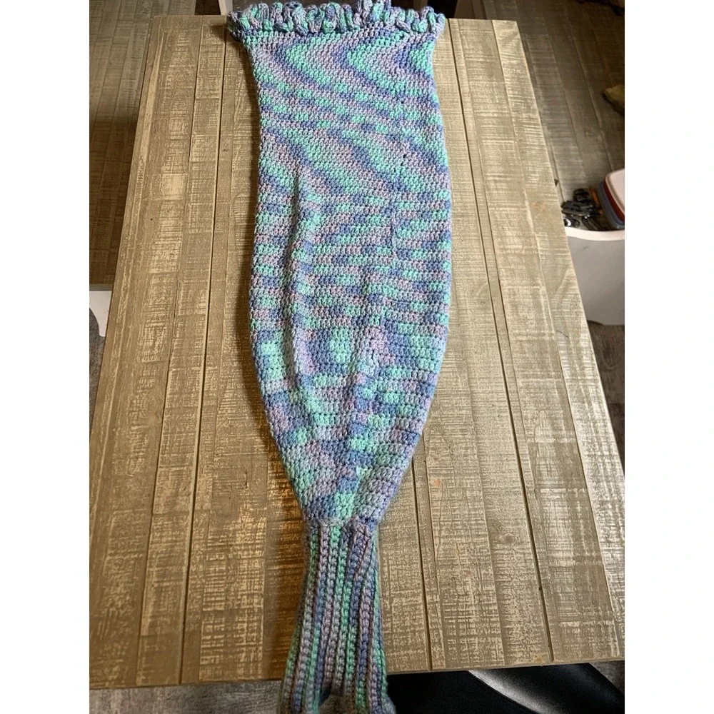Handmade Crochet Throw Blanket Pastel Stripe Afghan Soft Cozy Mermaid Tale 44